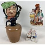 4 antique and vintage items of ceramics. A Royal Doulton Lambeth stoneware jug, a Royal Doulton "