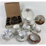 A box of assorted vintage ceramics to include a Windsor bone China tea set and a boxed set of