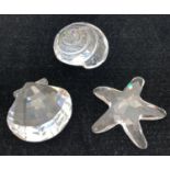 3 unboxed Swarovski Crystal Society renewal gifts. 2005 Starfish, 2006 Scallop shell and 2007 Top