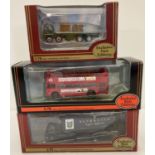 3 boxed Exclusive First Editions 1:76 scale diecast vehicles, 2 lorries and a bus.