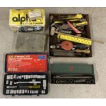 2 vintage socket sets, a car battery charger and a selection of hand tools.