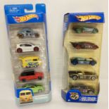 2 boxed sets of Hotwheels cars. A set of 5 BT Racing together with a set of 5 Volkswagen.