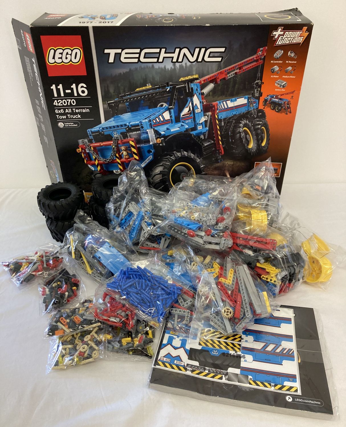 A Lego Technic 42070 6x6 All Terrain Tow Truck construction kit, unused in original packaging.