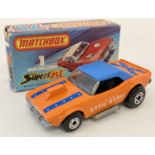 A boxed 1970's #1 Dodge Challenger Matchbox Superfast diecast car.