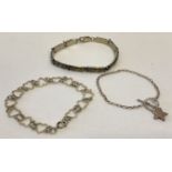 3 modern and vintage silver bracelets.