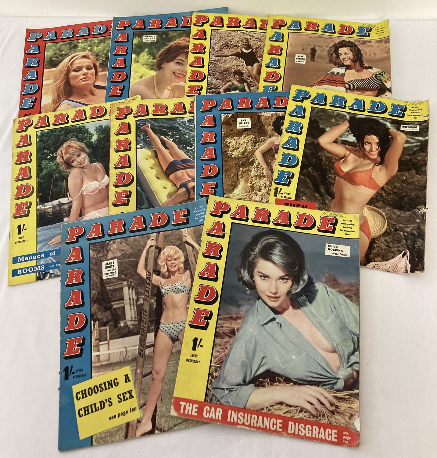 10 vintage 1960's issues of Parade, adult erotic magazine, dating from 1964.