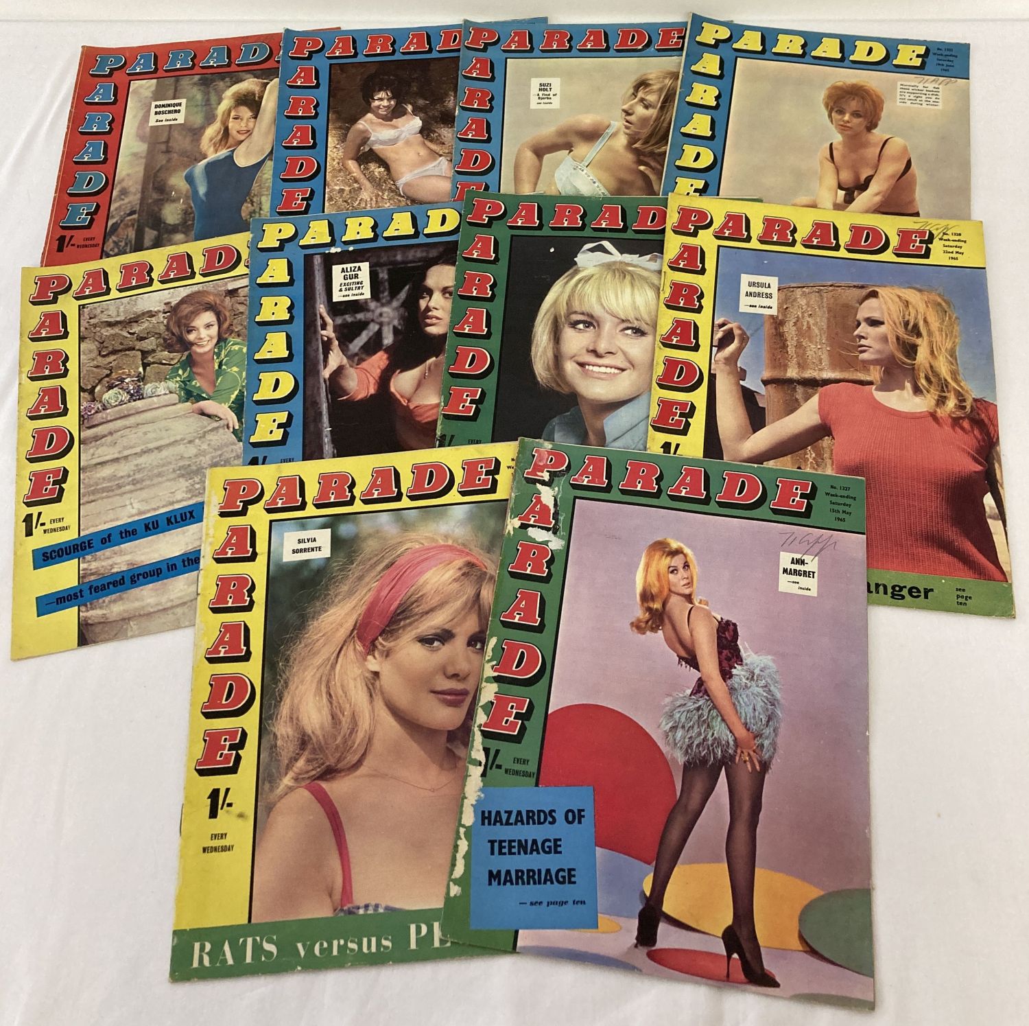 10 vintage 1960's issues of Parade, adult erotic magazine, dating from 1965.