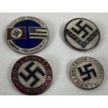 4 replica WWII German enamelled pin back lapel badges. …