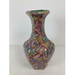 A large Chinese ceramic hexagonal shaped vase with chintz design glaze, turquoise glazed interior…