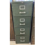 A mid century 4 drawer green painted steel filing cabinet by Milner. Top drawer does not open. 1…