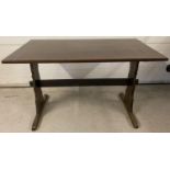 A dark wood refectory style table. Obtained from a local public house. Approx. 74 x 122 cm.…