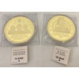2 large gold plated 2016 British commemorative medallion coins complete with certificates. No. A0…