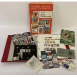 A 1982 edition Stanley Gibbons Stamp Catalogue. Together with a red binder, Solomon Islands stamp…