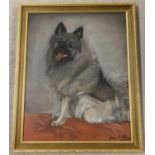 A gilt framed & glazed pastel pet portrait of a dog, signed to lower right. Frame size approx. 7…