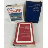 3 large Jane's encyclopedia's. Comprising: 1973-4 Weapon Systems, 1881-2 World's Aircraft and 199…