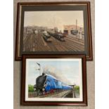 A framed oil on board of A4 4490 "Empire Of India" train, signed to bottom right. Together with …