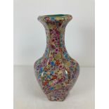 A large Chinese ceramic hexagonal shaped vase with chintz design glaze, turquoise glazed interior