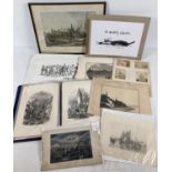 A collection of vintage & antique etchings, prints, photographs and sketches to include