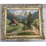 Peter Haller, Austrian artist - Mid 20th century oil on canvas of an alpine mountain landscape.