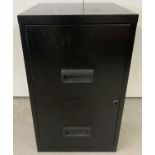 A modern black metal 2 drawer filing cabinet.