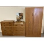 A mid century G Plan 3 piece bedroom suite with wooden hoop handles.