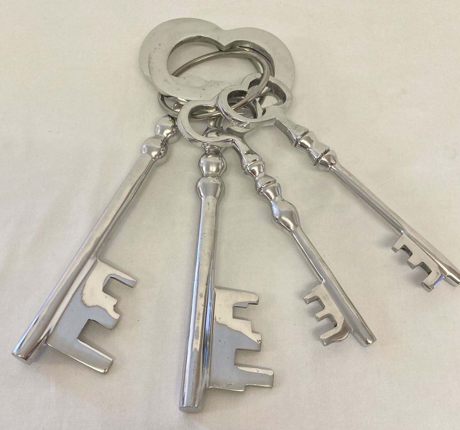 A modern ornamental large bunch of metal keys.