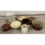 A quantity of assorted vintage stoneware and ceramic kitchen ware items.