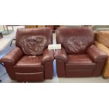 2 modern maroon leather electric recliner armchairs complete with leather care kit.