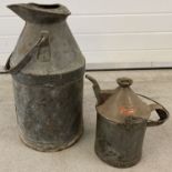 A vintage galvanised metal 5 gallon fuel dispensing can with initials 'P.B' to front.