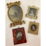 4 assorted framed and glazed miniature prints, 3 portraits.