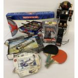 A collection of assorted vintage and modern toys to include Airfix kits and Talk-A-Tron robot.