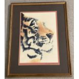 A framed and glazed limited edition print of a tiger by Lynn Watersmith No. 12/40.