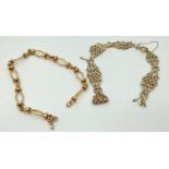 2 9ct gold decorative bracelets for scrap or repair, one with safety chain. Total weight approx.