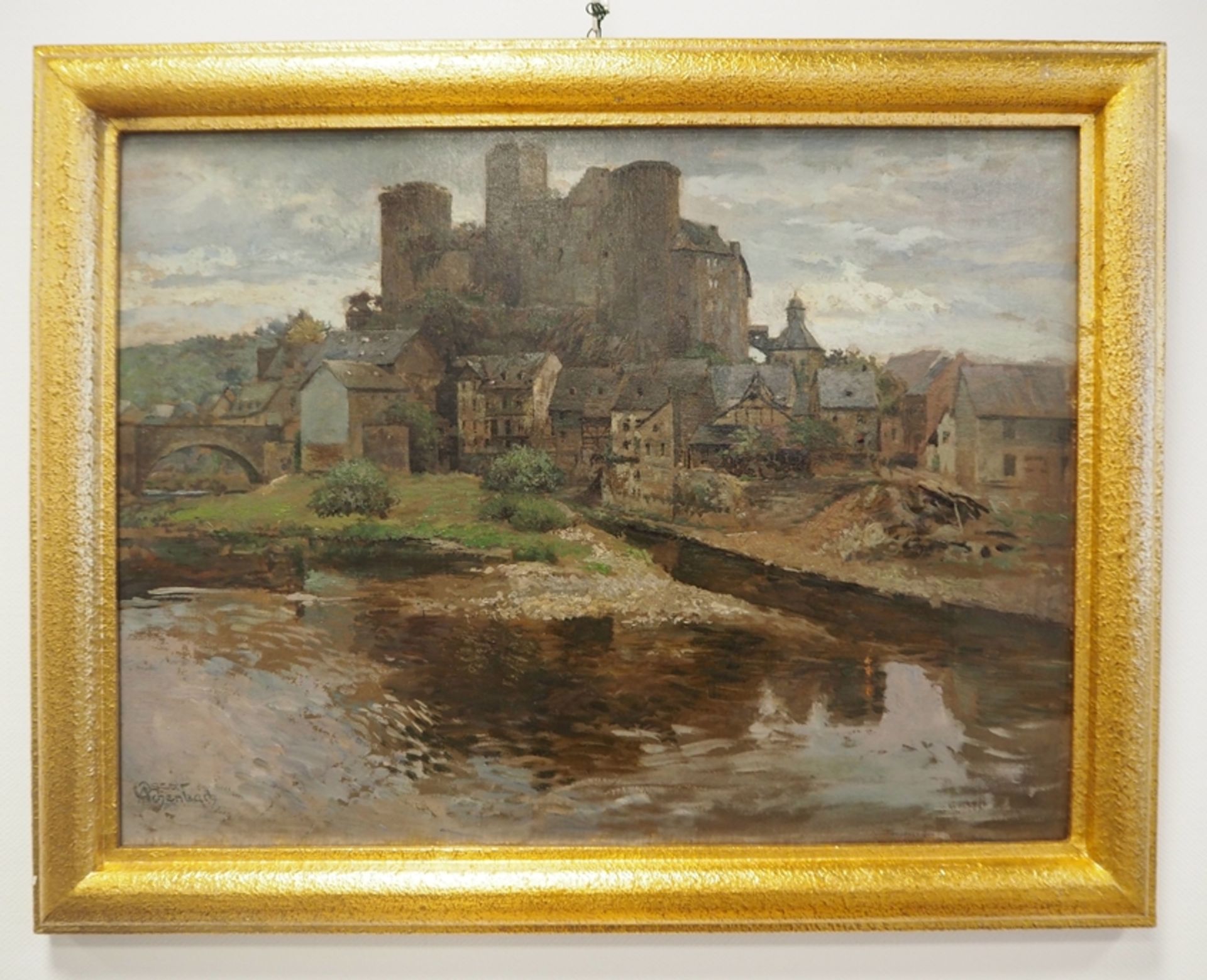 Oscar Achenbach: "Trüber Tag (Runkel a. d. Lahn) ".