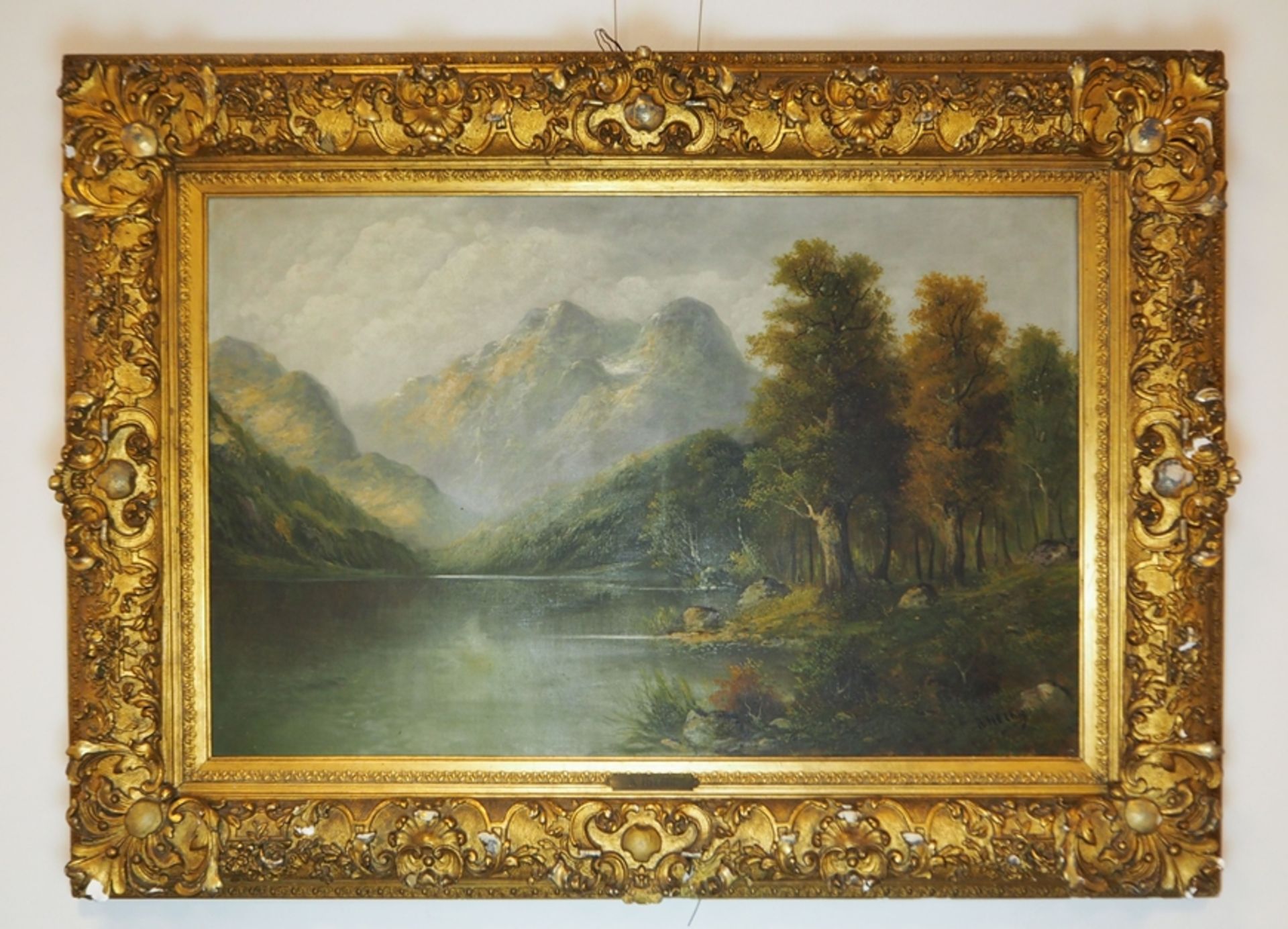 A. Helbig: Gebirgslandschaft im See.