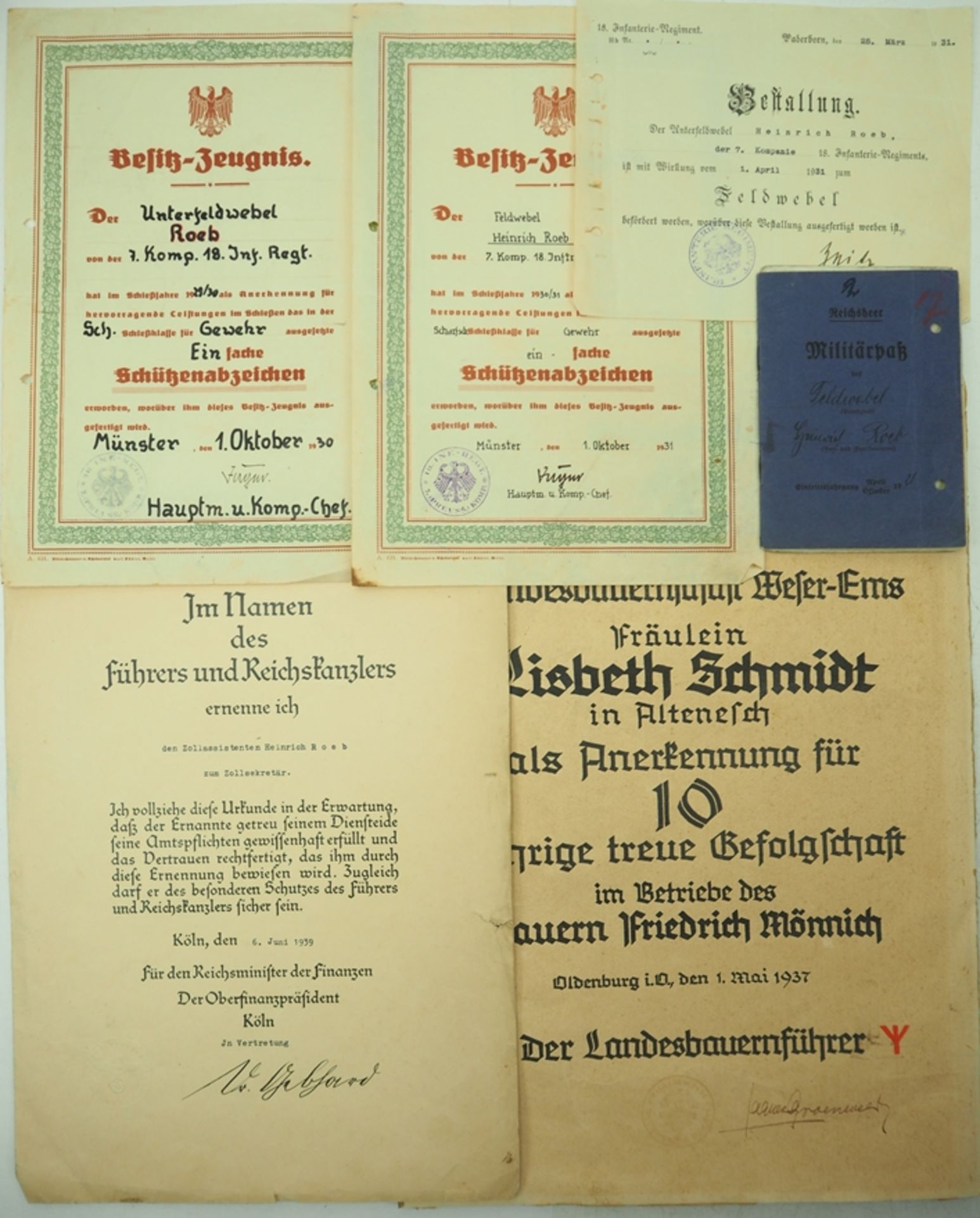 Reichswehr: Urkundennachlass eines Feldwebel des 18. Infanterie-Regiment.