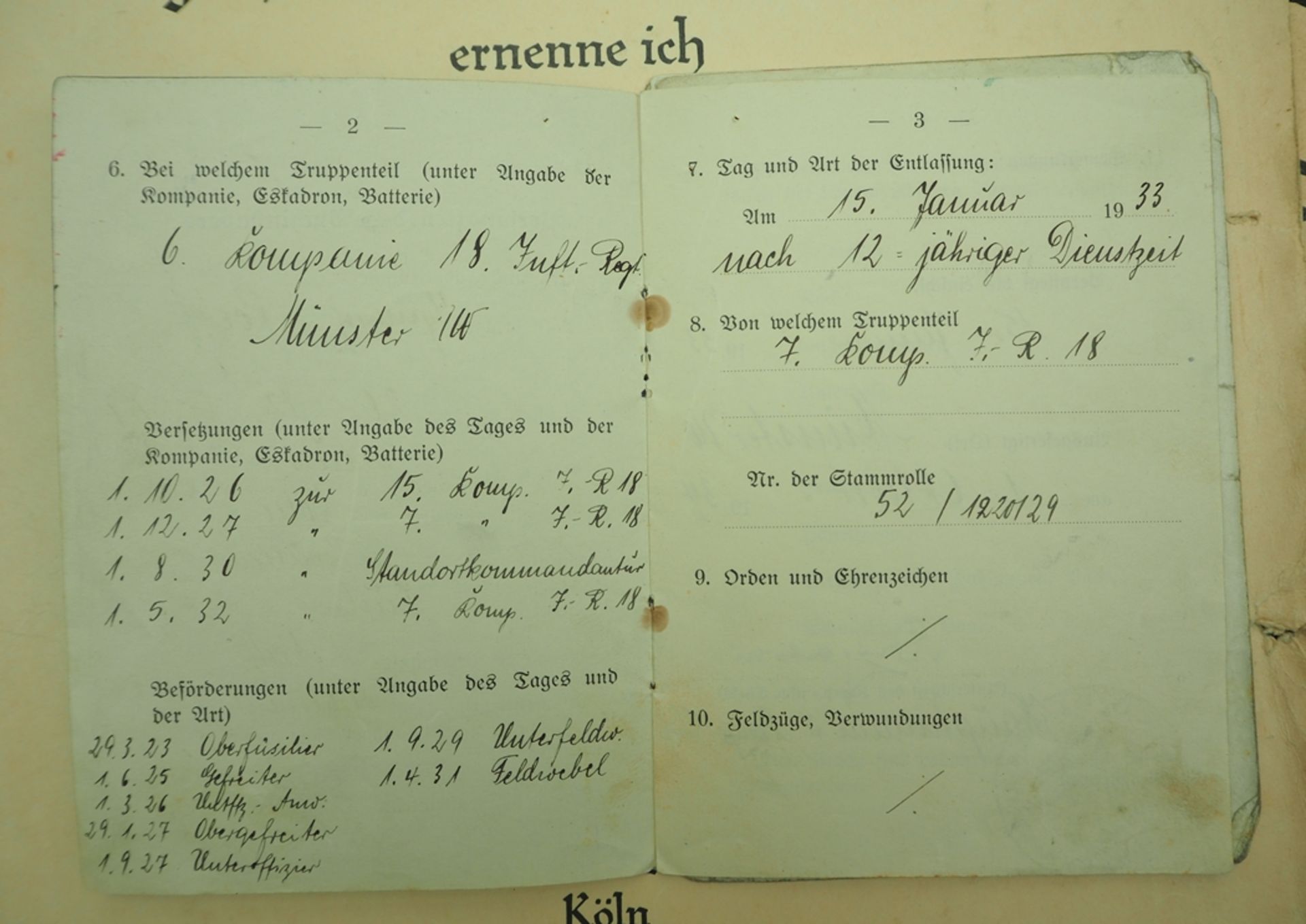 Reichswehr: Urkundennachlass eines Feldwebel des 18. Infanterie-Regiment. - Bild 2 aus 2