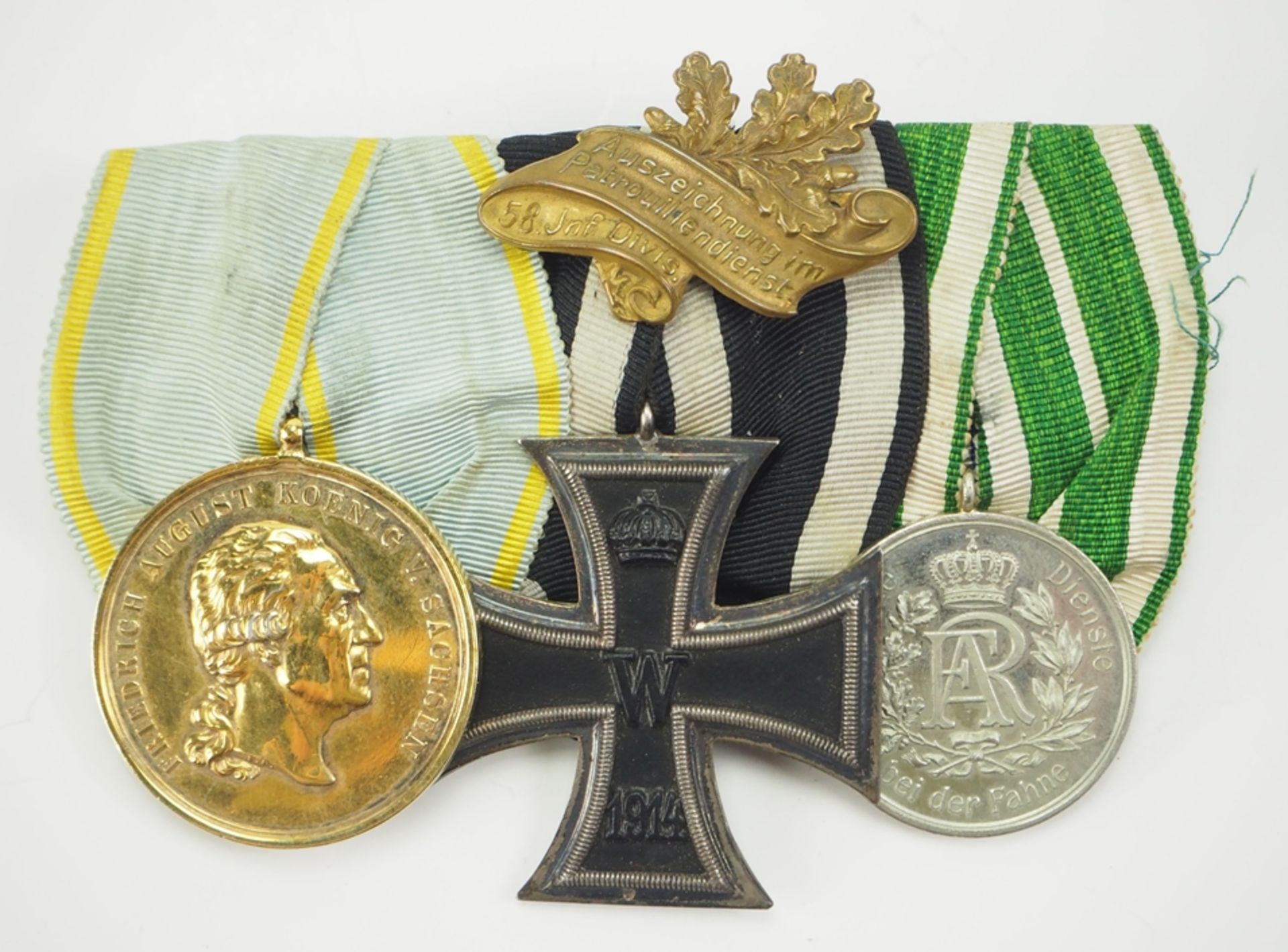 Sachsen: Ordenschnalle eines Trägers der Goldenen Medaille des Militär-St. Hein