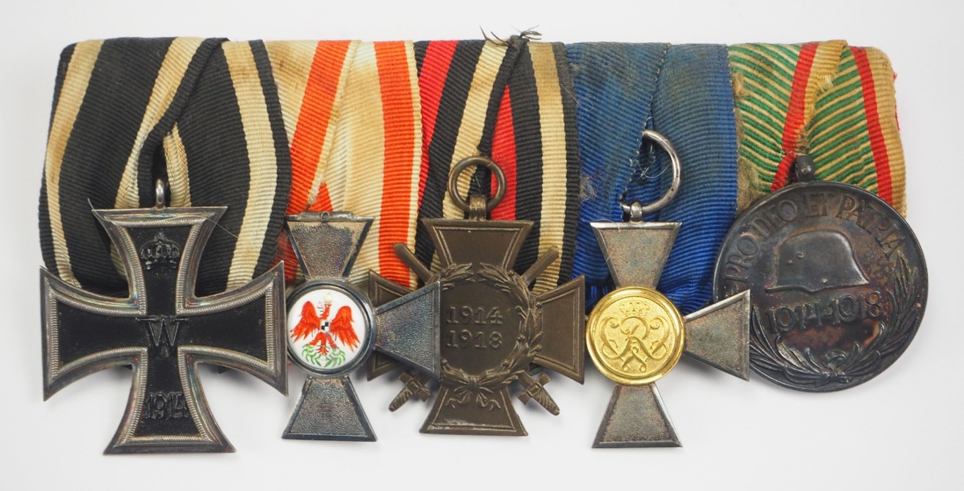 Preussen: Ordenschnalle eines Landwehr-Offiziers mit 5 Auszeichnungen.