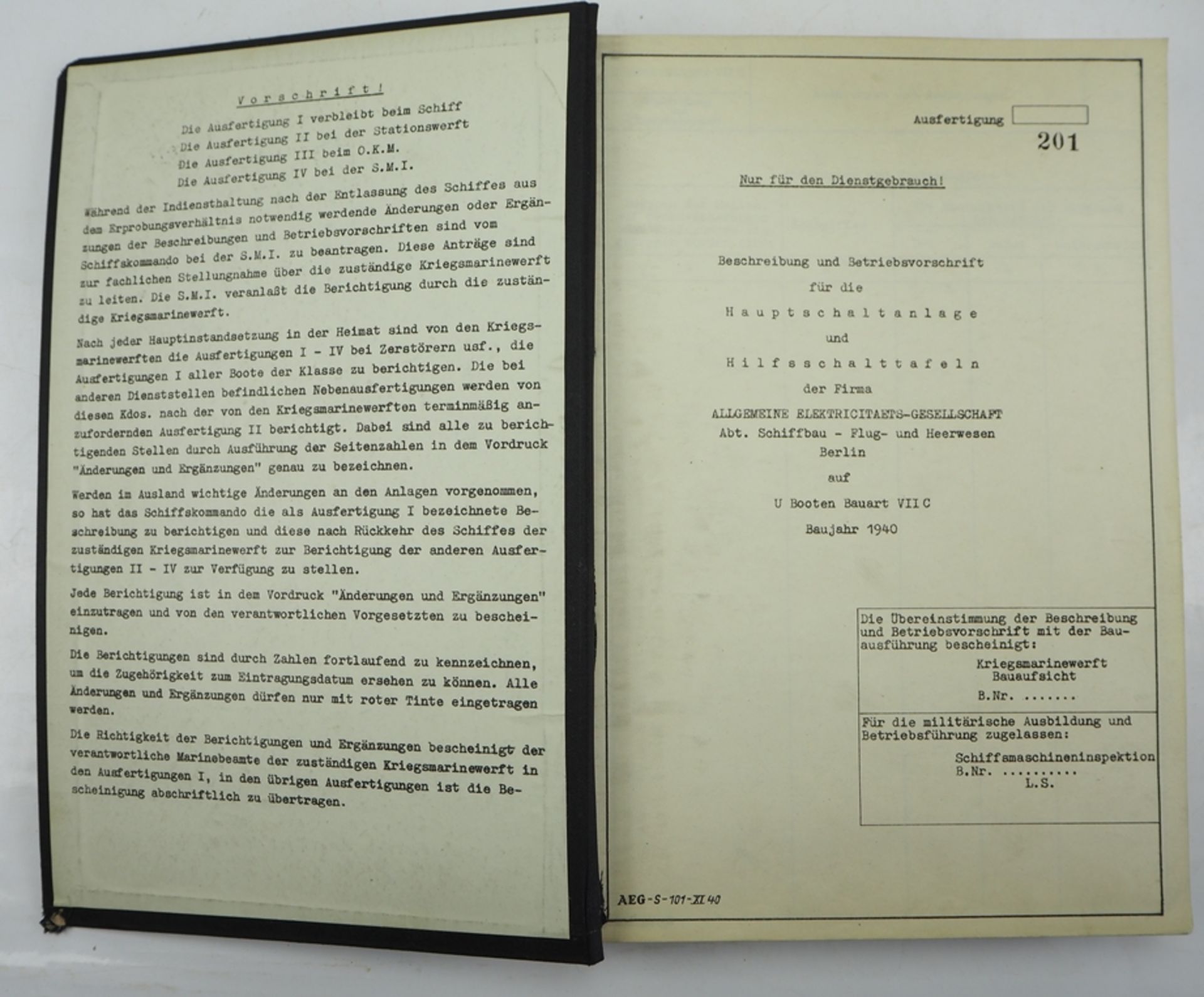 U-Boot VII C - Beschreibung und Betriebsvorschrift für die Hauptschaltanlage und Hilfsschaltanlage. - Image 2 of 6