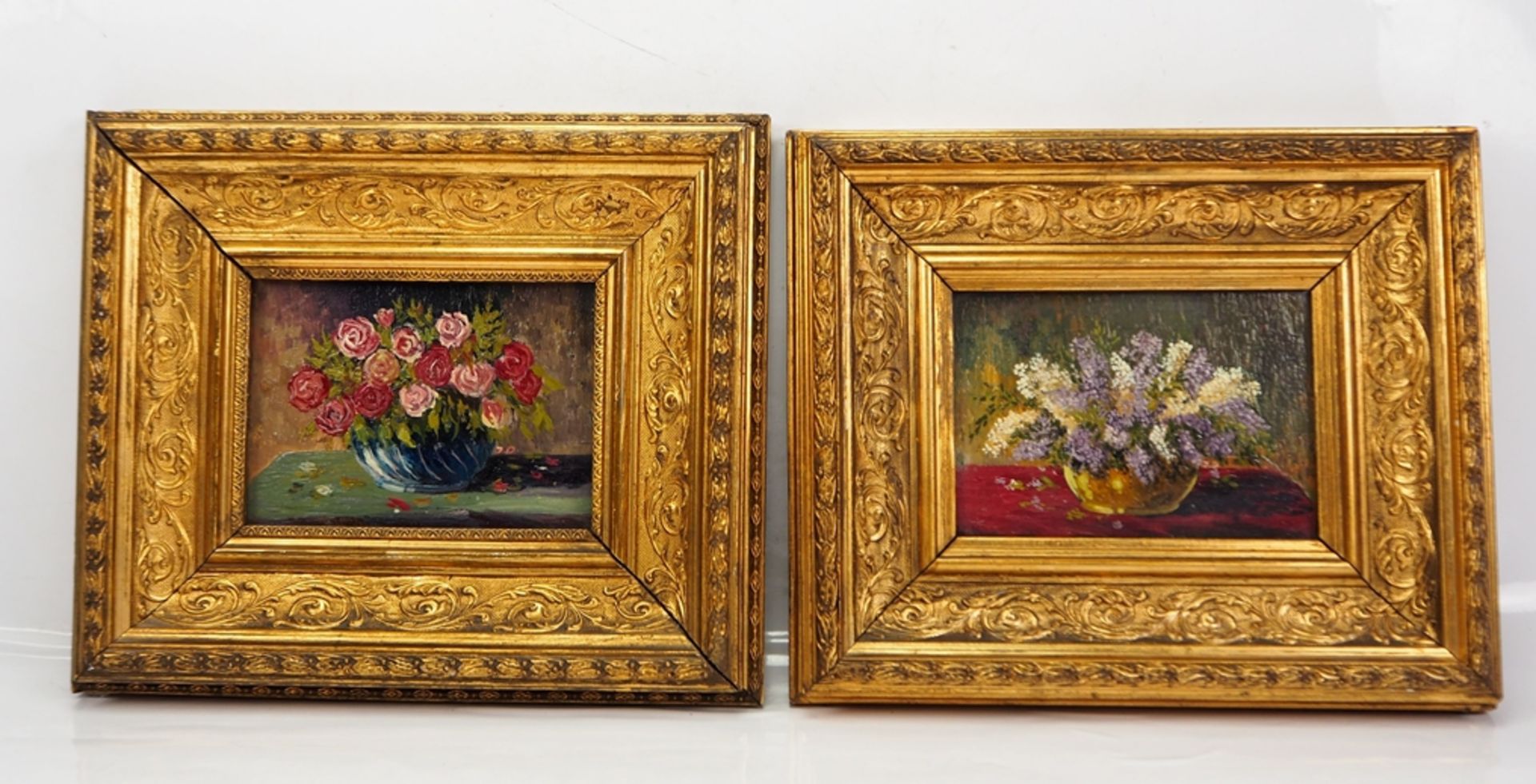 Paar Blumen-Miniaturmalereien.
