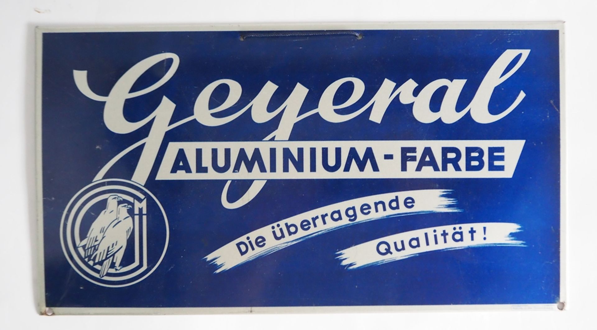 Aluminium-Schild 'Geyeral Aluminiumfarbe'.