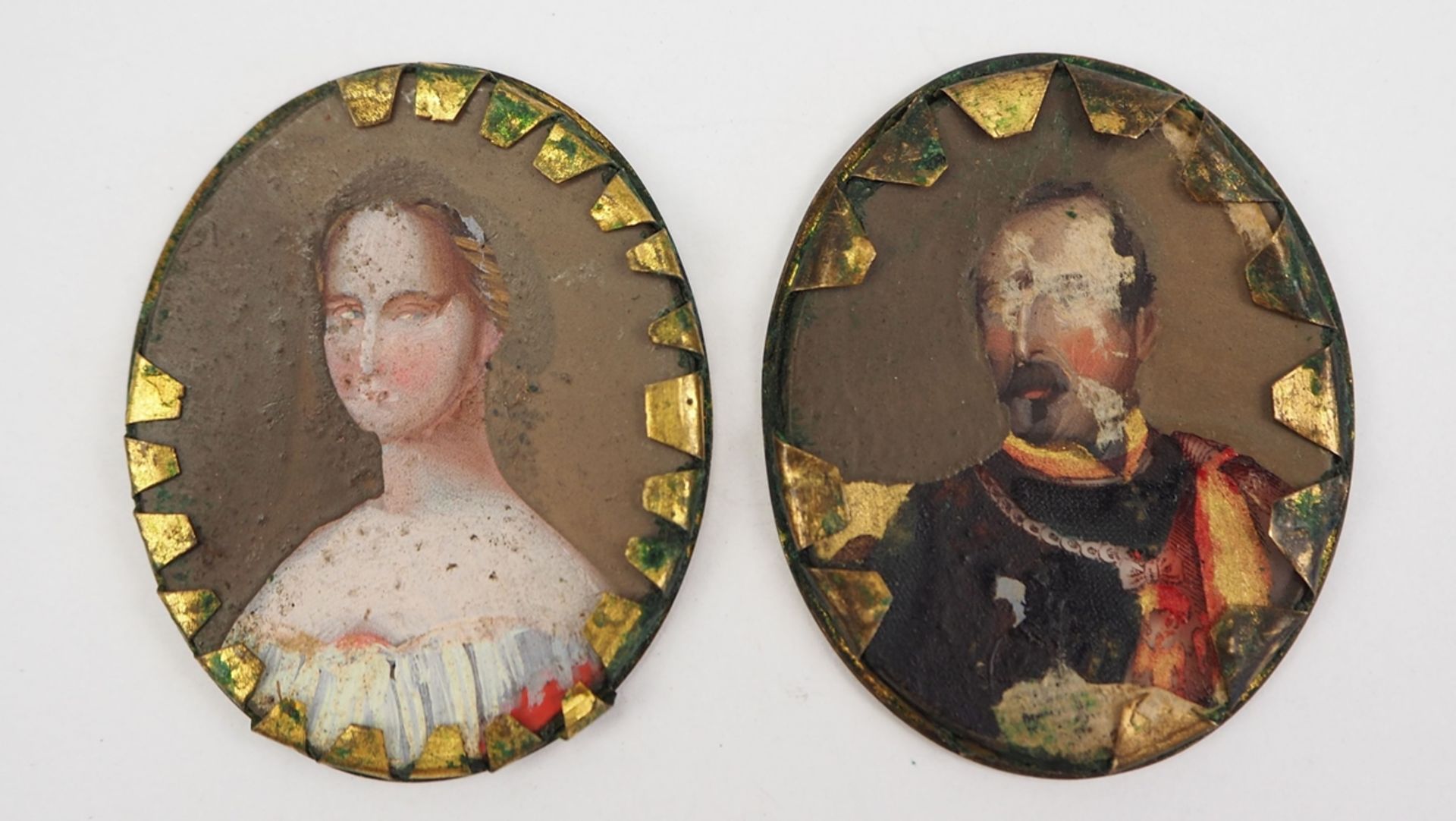 Hinterglasmalerei: Porträts Napoleon III. und Eugénie de Montijo. - Image 2 of 2