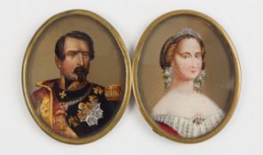 Hinterglasmalerei: Porträts Napoleon III. und Eugénie de Montijo.