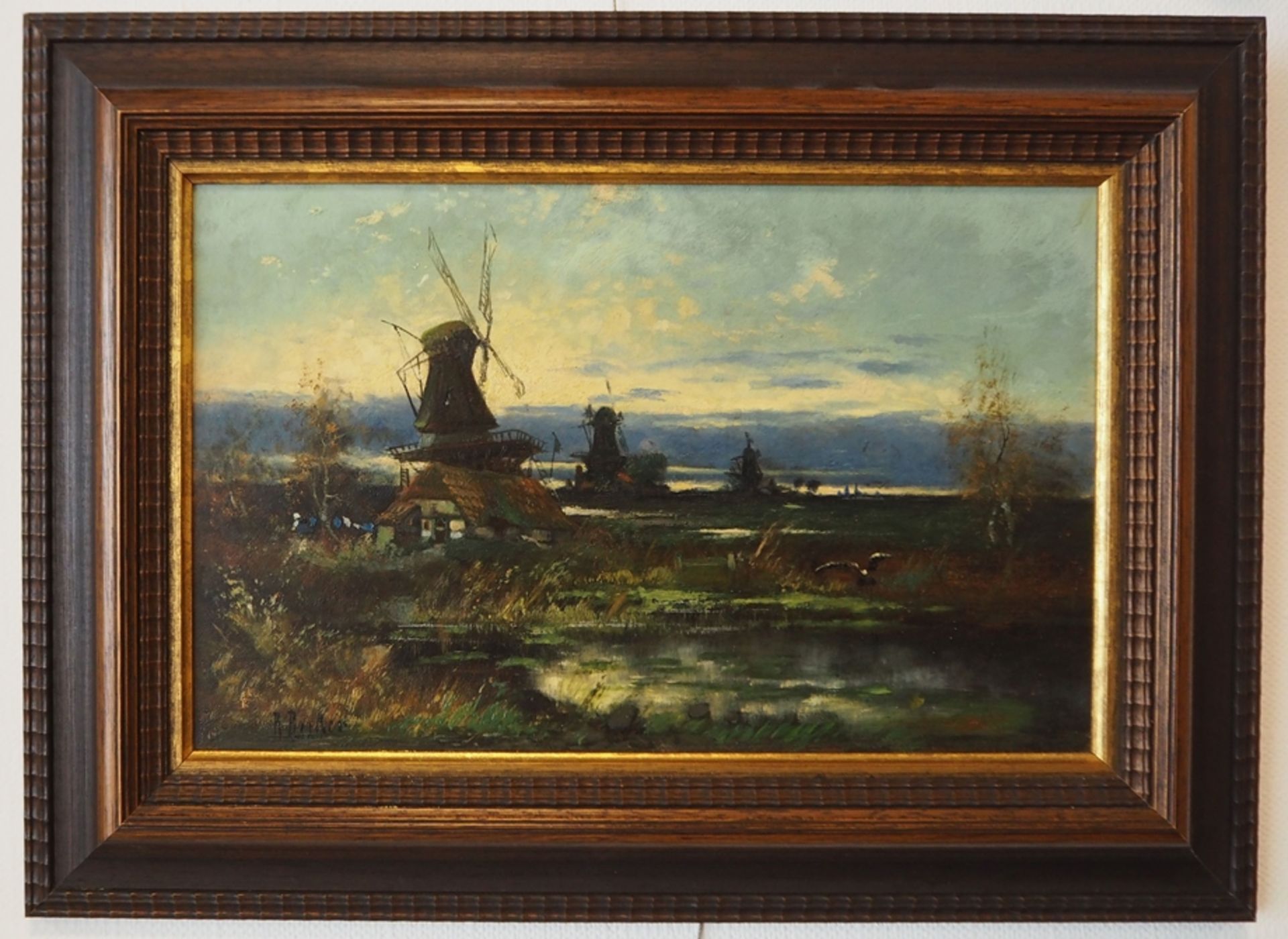 Niederländische Landschaftsmalerei mit Windmühlen. - Image 2 of 2