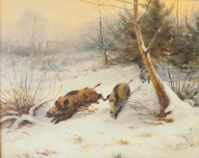 Lorenz, Willi: Wildschweine in Schneelandschaft.