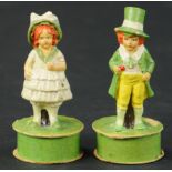 TWO SAINT PATTYS DAY CANDY CONTAINERS W/ FIGURES