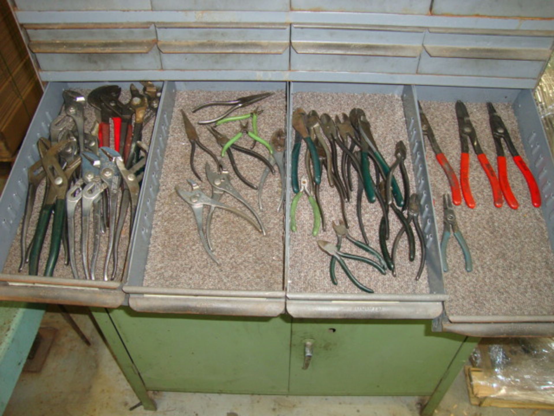 Large Lot of Adjustable Pliers, Wire Cutters, Snap Ring Pliers, etc. NOTE-Tools Only- No Drawers
