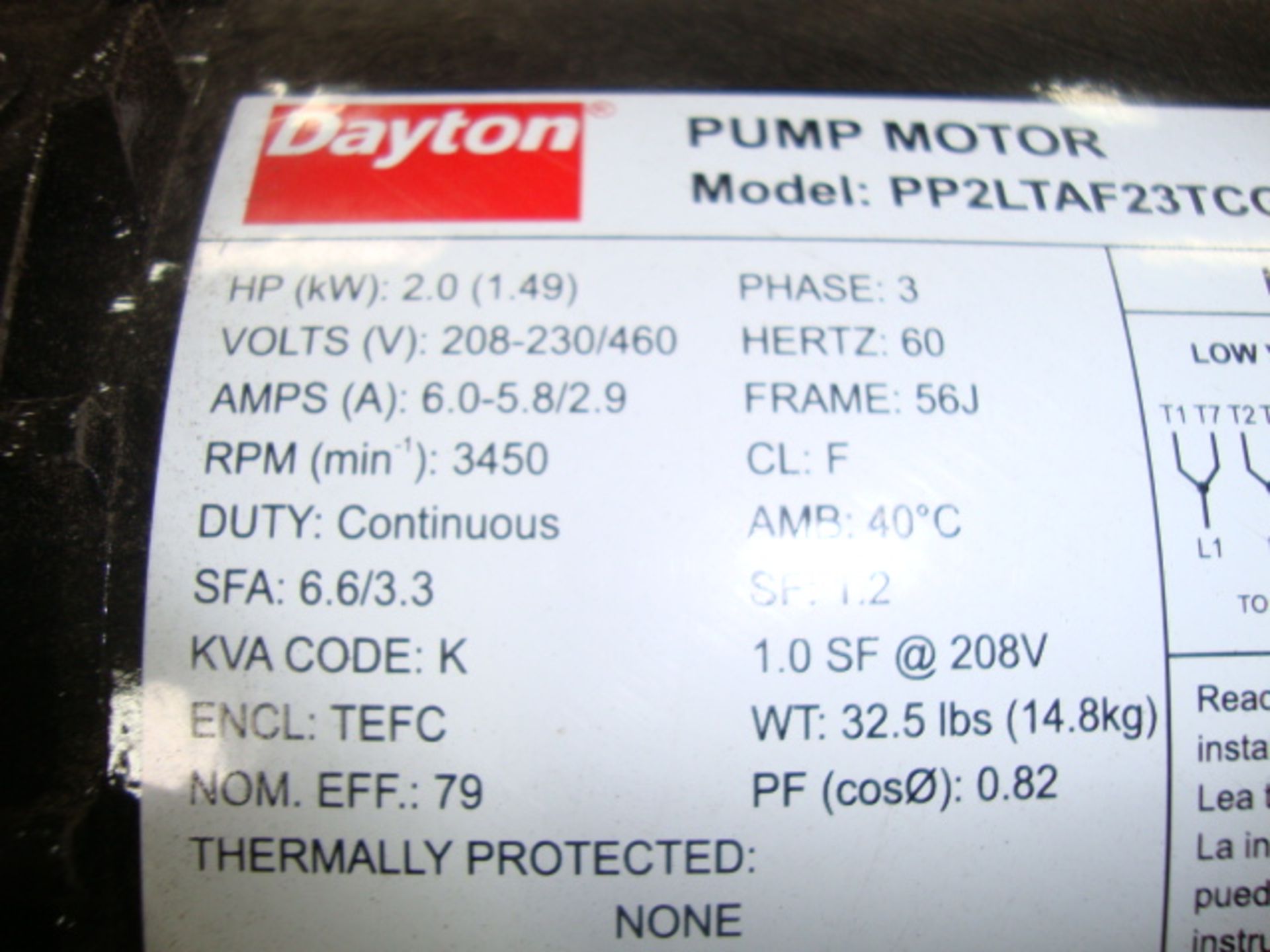 New Dayton 2hp Centrifugal Pump Model # PP2LTAF23TCG, 208-460V, 3ph - Image 4 of 4