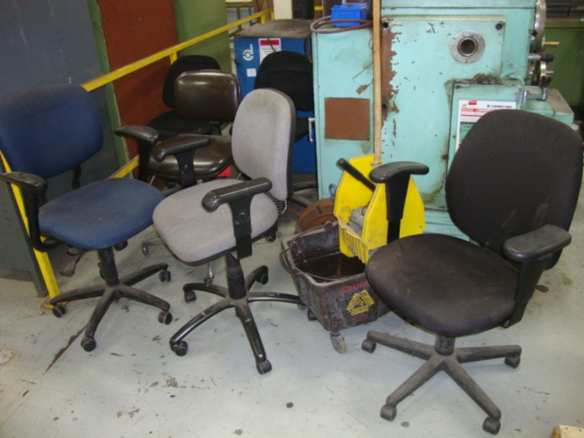 Lot of 6 Assorted Chairs and Mop Bucket
